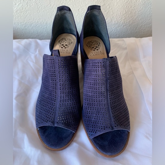 Vince Camuto Shoes - Vince Camuto Perforated Suede Block Heel Sandal Blue Women's Size 9.5M